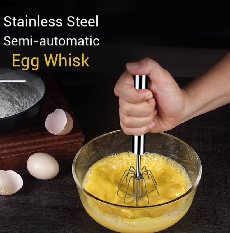 Semi-Automatic Push Whisk – Stainless Steel Hand Push Egg Beater Mixer for Baking & Cooking
