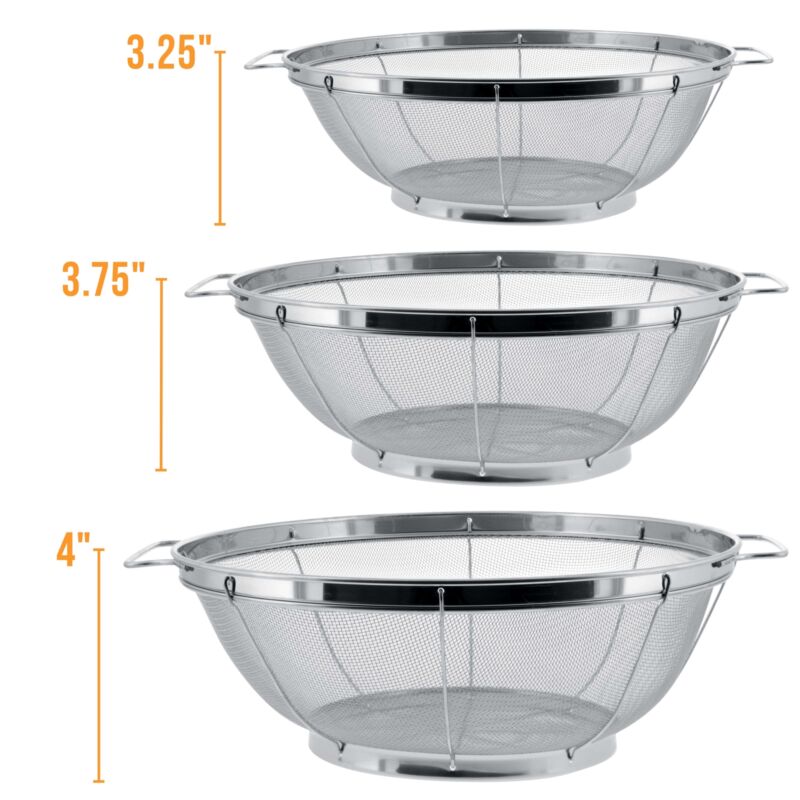 3-Piece Stainless Steel Colander Set – Mesh Strainers with Handles, 3QT 4QT & 5QT