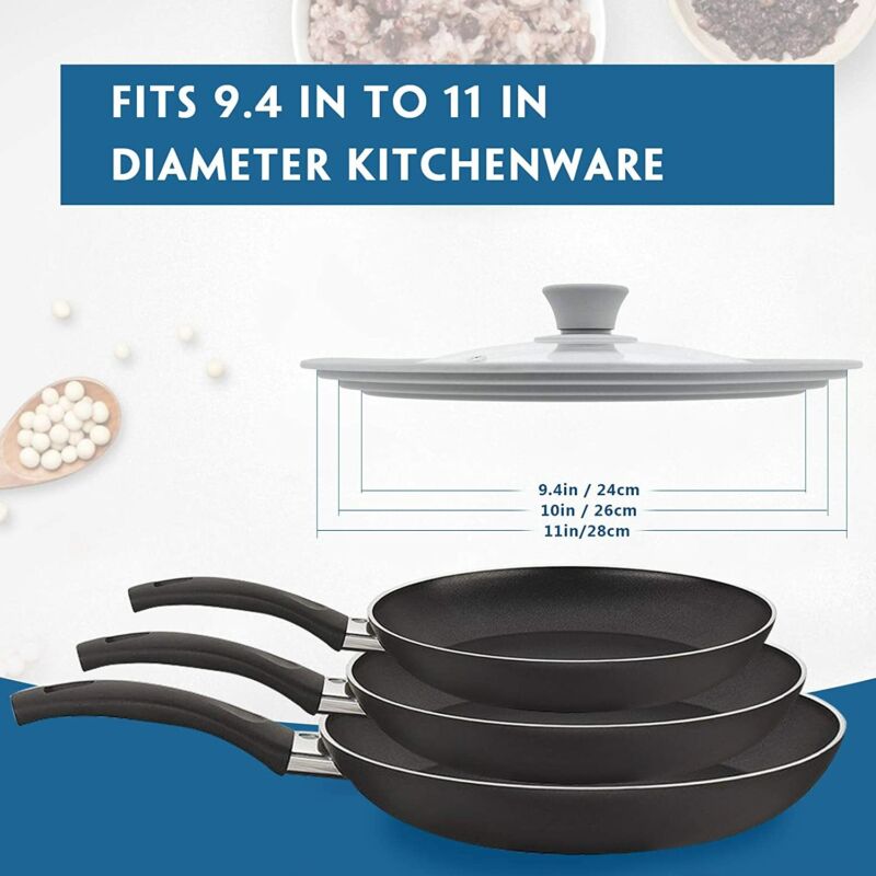 Universal Lid for Pots Pans Skillets, Glass with Silicone Rim 9-11 inch Cookware