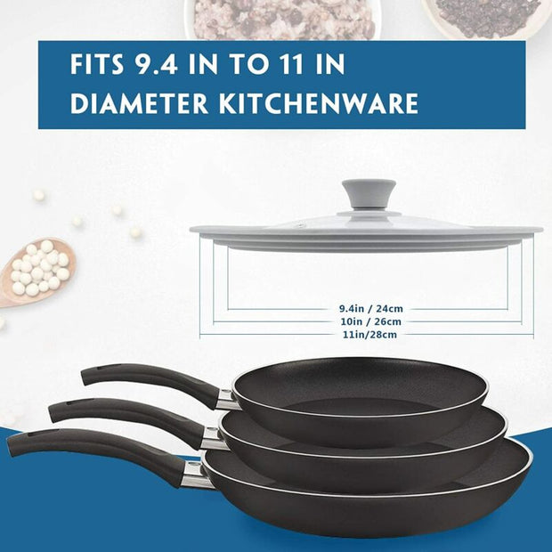 Universal Lid for Pots Pans Skillets, Glass with Silicone Rim 9-11 inch Cookware
