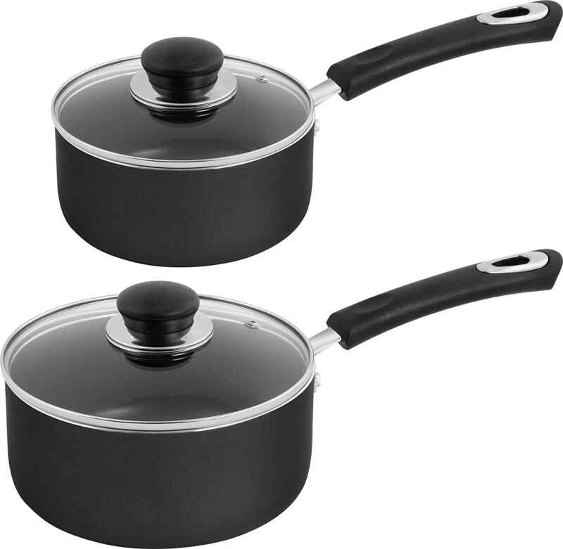 Nonstick Cookware Saucepan Set 1 Quart and 2 Quart with Glass Lid