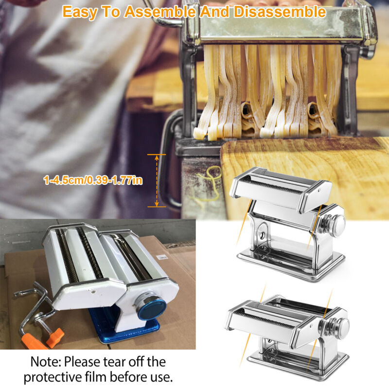 Manual Pasta Maker Machine – Stainless Steel Noodle Roller & Cutter for Spaghetti, Fettuccine & Ravioli