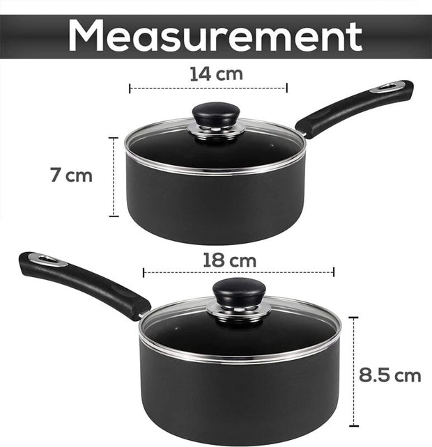Nonstick Cookware Saucepan Set 1 Quart and 2 Quart with Glass Lid