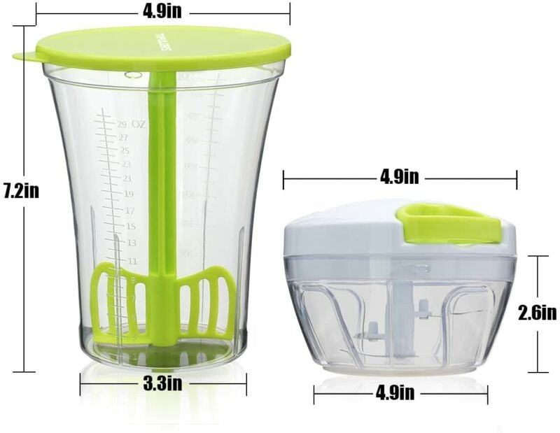 Hand powered Food Chopper, Handheld Masher, Mixer With Measuring Conta