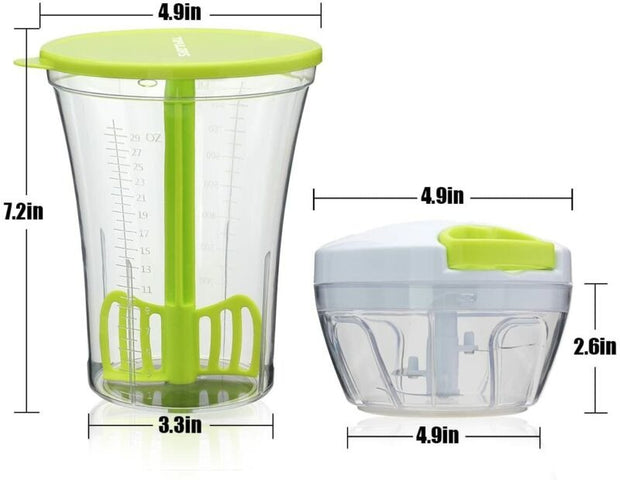 Hand powered Food Chopper, Handheld Masher, Mixer With Measuring Container