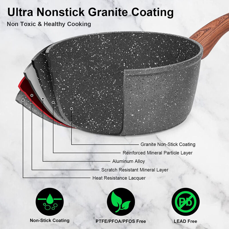 12 Piece Granite Coated, Nonstick Pots and Pans Cookware Set