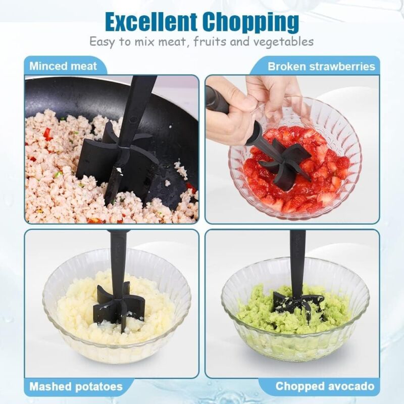 5-Blade Meat Chopper & Hamburger Masher – Heat Resistant Ground Beef Mixer Tool