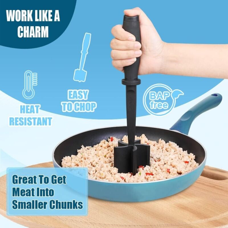 Meat Chopper & Masher Tool - 4-Blade Hamburger Ground Beef Chopper, Heat-Resistant Nylon Head, 9.84 Inch - View #6