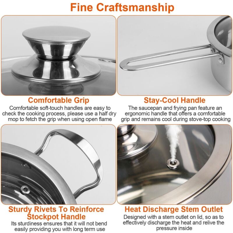 7-Piece Stainless Steel Cookware Set – Induction Ready Pots, Pans & Saucepan Set