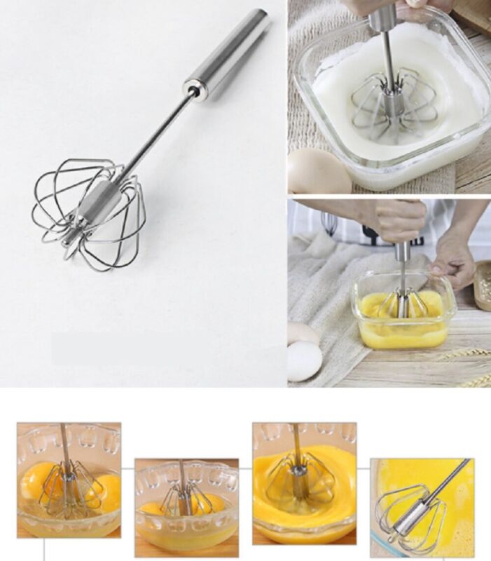 Semi-Automatic Push Whisk – Stainless Steel Hand Push Egg Beater Mixer for Baking & Cooking