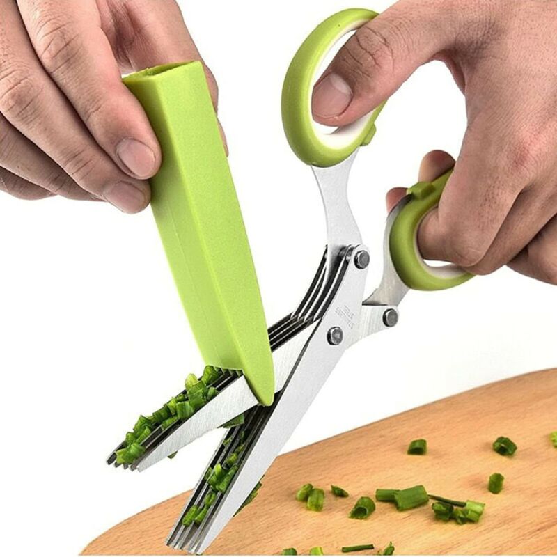 5-Blade Herb Scissors Set with Cleaning Comb & Cover – Multipurpose Kitchen Herb Cutter Shears