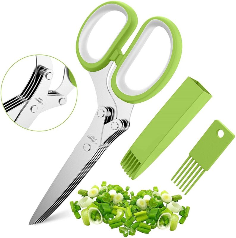 5-Blade Herb Scissors Set with Cleaning Comb & Cover – Multipurpose Kitchen Herb Cutter Shears