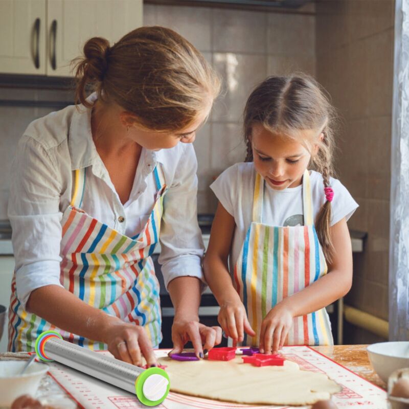 Adjustable Stainless Steel Rolling Pin Set – Dough Roller with Thickness Rings & Silicone Pastry Mat