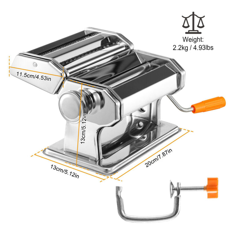 Manual Pasta Maker Machine – Stainless Steel Noodle Roller & Cutter for Spaghetti, Fettuccine & Ravioli