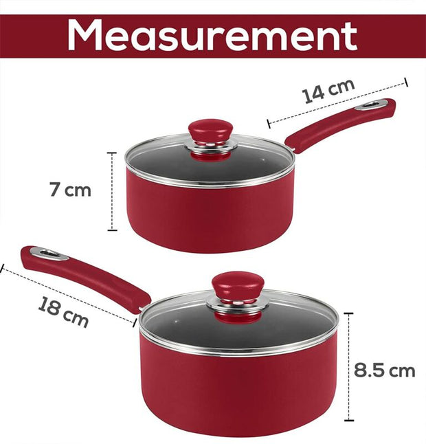 Nonstick Cookware Saucepan Set 1 Quart and 2 Quart with Glass Lid