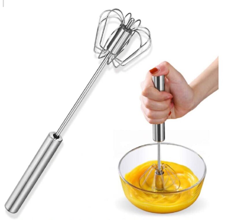 Semi-Automatic Push Whisk – Stainless Steel Hand Push Egg Beater Mixer for Baking & Cooking
