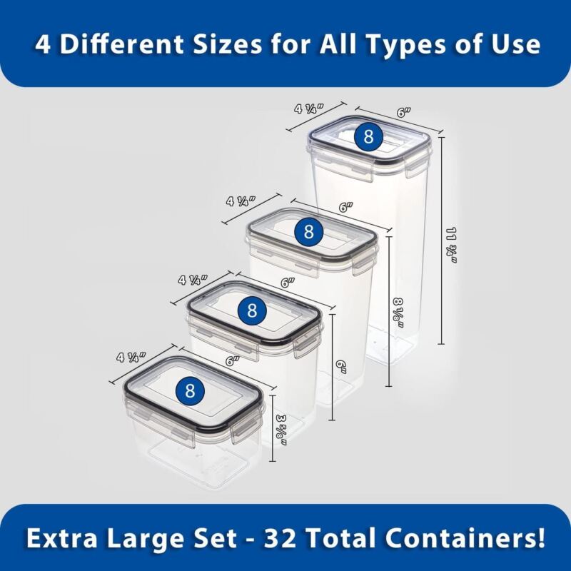Food Storage Leak Proof Containers with Airtight Lid Set of 4 Extra Large  6.5L