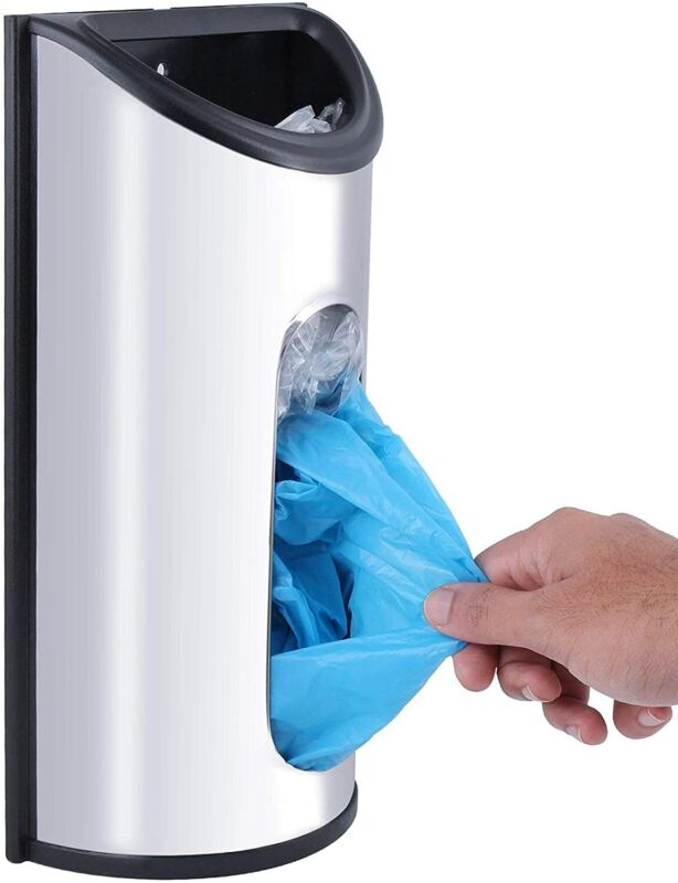 Wall Mount Plastic Bag Holder & Dispenser – Stainless Steel Grocery Bag Storage Organizer