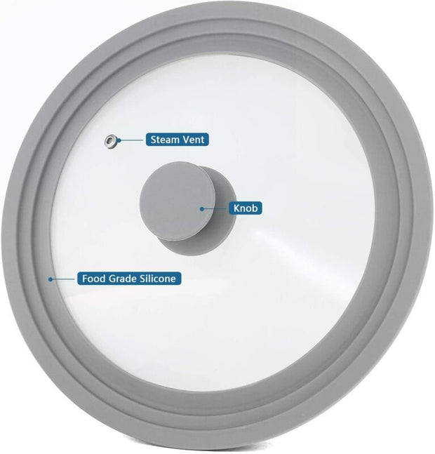 Universal Lid for Pots Pans Skillets, Glass with Silicone Rim 9-11 inch Cookware