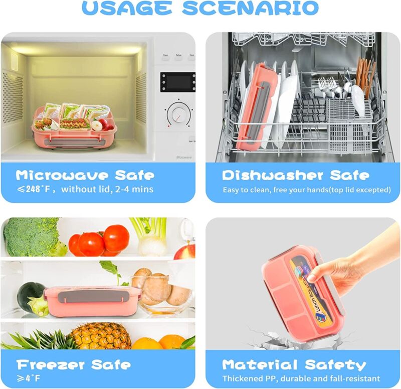 4-Compartment Bento Lunch Box for Adults & Kids – Leakproof Food Storage Container
