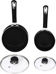 Nonstick Cookware Saucepan Set 1 Quart and 2 Quart with Glass Lid