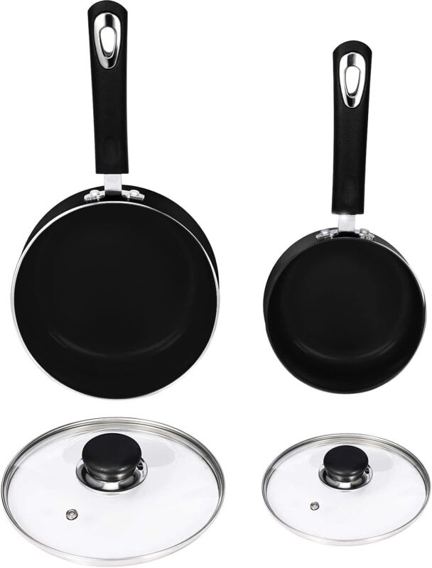 Nonstick Cookware Saucepan Set 1 Quart and 2 Quart with Glass Lid
