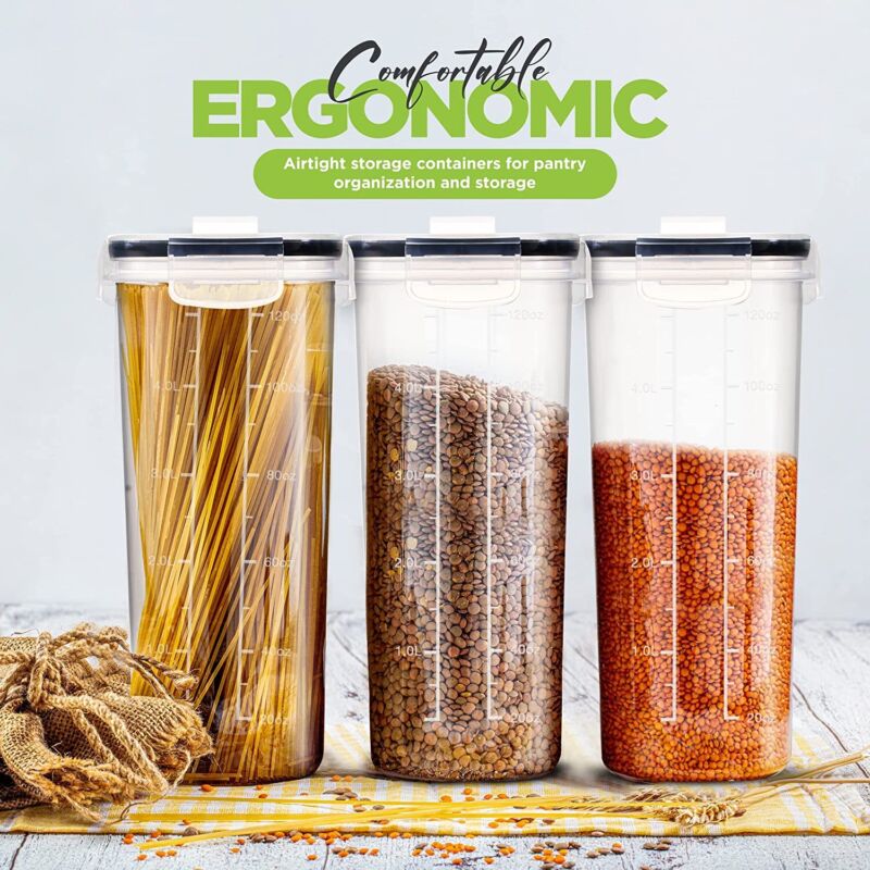 Airtight Cereal Storage Containers Set – BPA Free Clear Food Storage Canisters with Pour Spout