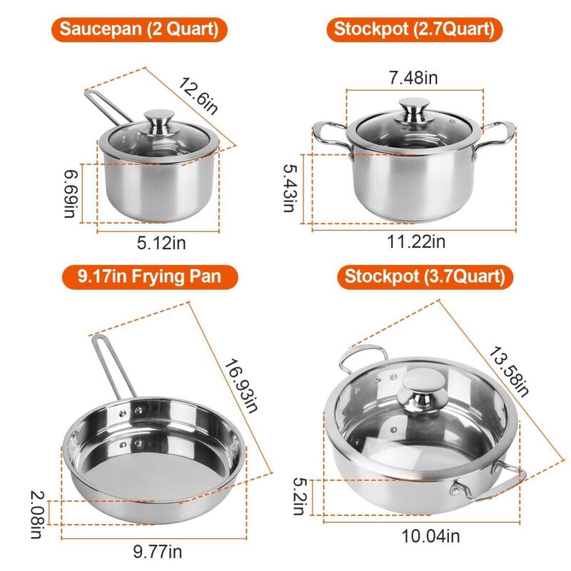 7-Piece Stainless Steel Cookware Set – Induction Ready Pots, Pans & Saucepan Set