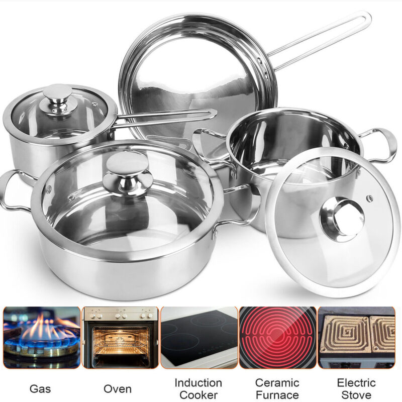 7-Piece Stainless Steel Cookware Set – Induction Ready Pots, Pans & Saucepan Set