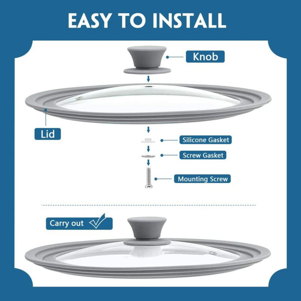 Universal Lid for Pots Pans Skillets, Glass with Silicone Rim 9-11 inch Cookware