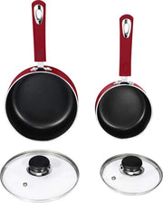 Nonstick Cookware Saucepan Set 1 Quart and 2 Quart with Glass Lid