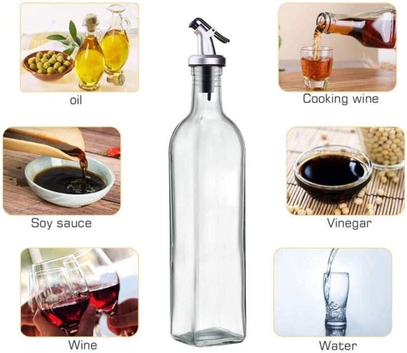 Set Of 4, 500ML Oil, Vinegar, Leak Proof Glass Bottles With 8 Labels