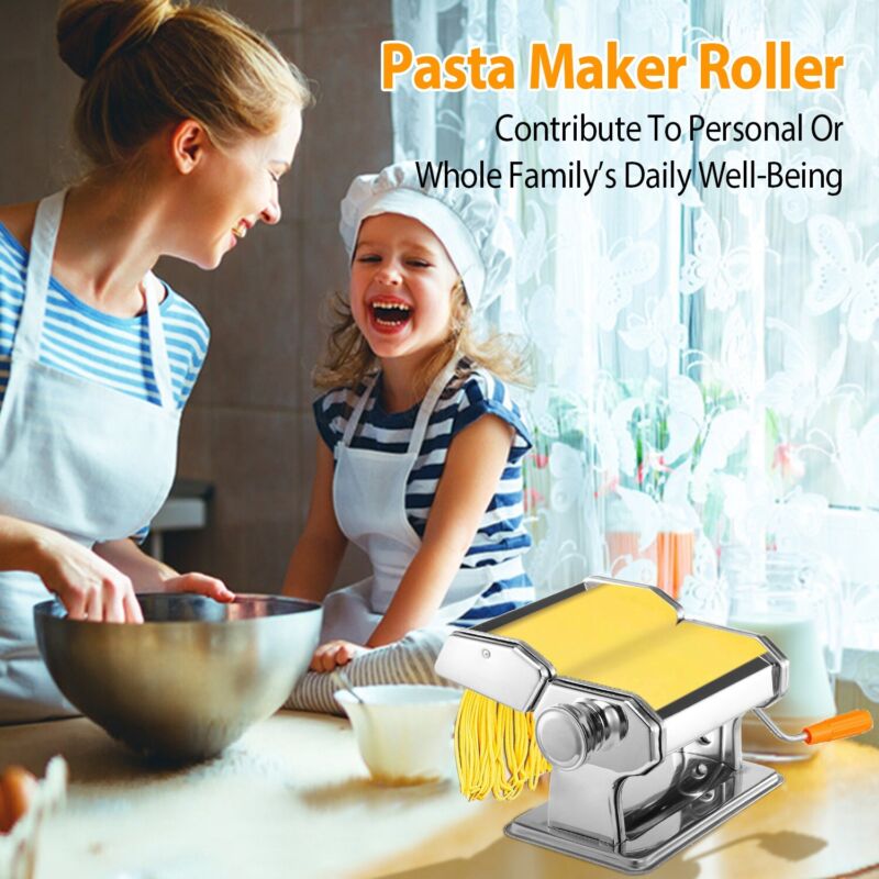 Manual Pasta Maker Machine – Stainless Steel Noodle Roller & Cutter for Spaghetti, Fettuccine & Ravioli