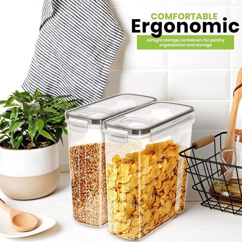 Airtight Cereal Storage Containers Set – BPA Free Clear Food Storage Canisters with Pour Spout