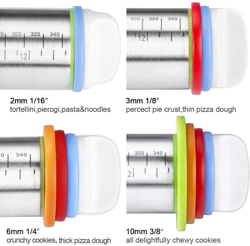 Adjustable Stainless Steel Rolling Pin Set – Dough Roller with Thickness Rings & Silicone Pastry Mat