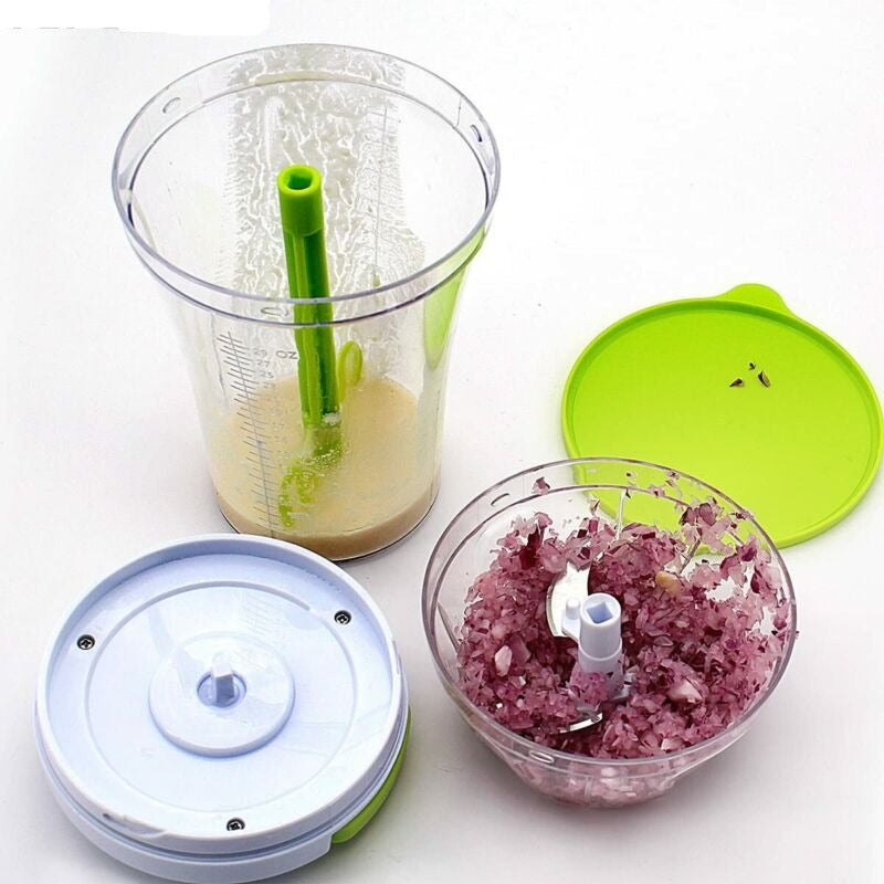 Hand powered Food Chopper, Handheld Masher, Mixer With Measuring Conta