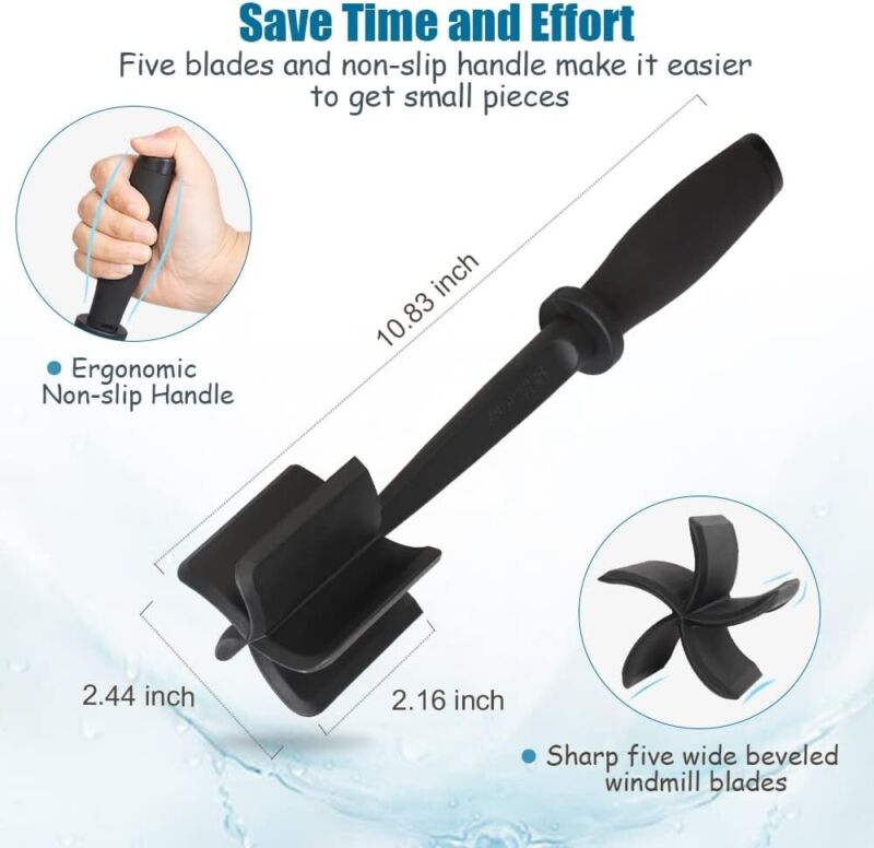 5-Blade Meat Chopper & Hamburger Masher – Heat Resistant Ground Beef Mixer Tool