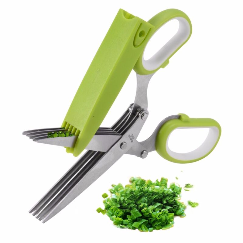 5-Blade Herb Scissors Set with Cleaning Comb & Cover – Multipurpose Kitchen Herb Cutter Shears