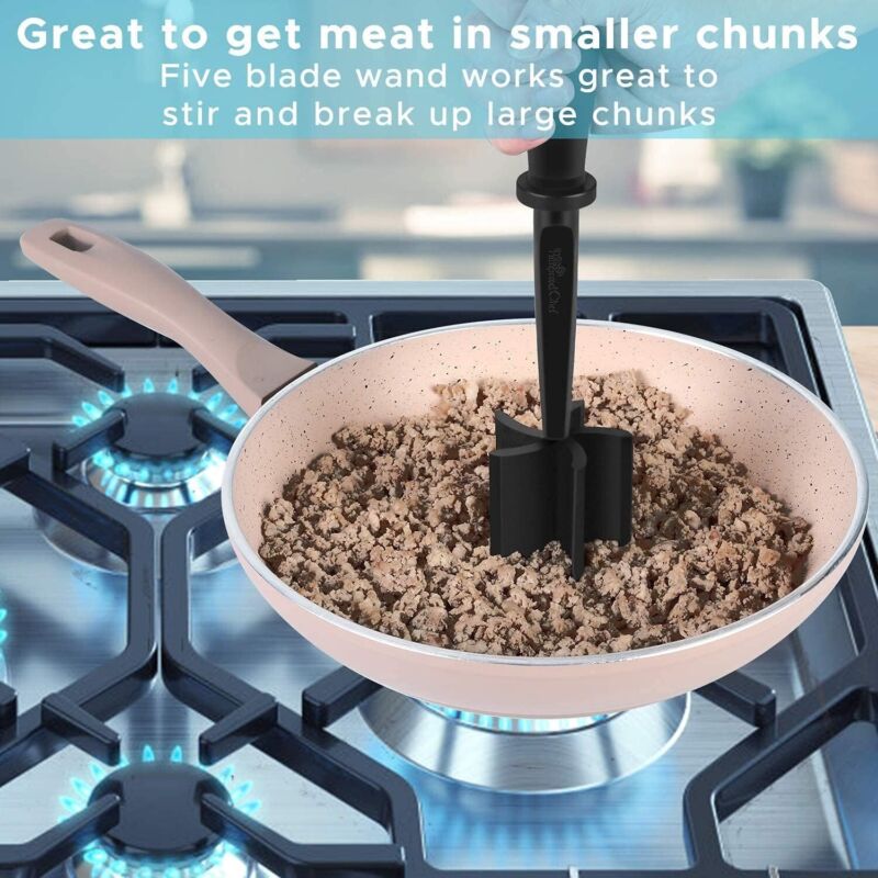 5-Blade Meat Chopper & Hamburger Masher – Heat Resistant Ground Beef Mixer Tool