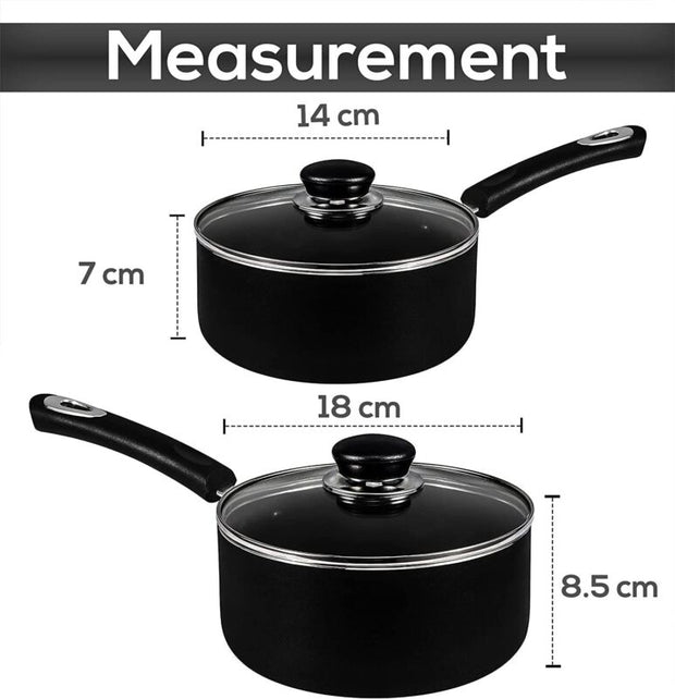 Nonstick Cookware Saucepan Set 1 Quart and 2 Quart with Glass Lid