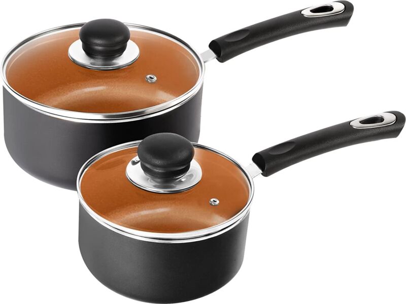 Nonstick Cookware Saucepan Set 1 Quart and 2 Quart with Glass Lid