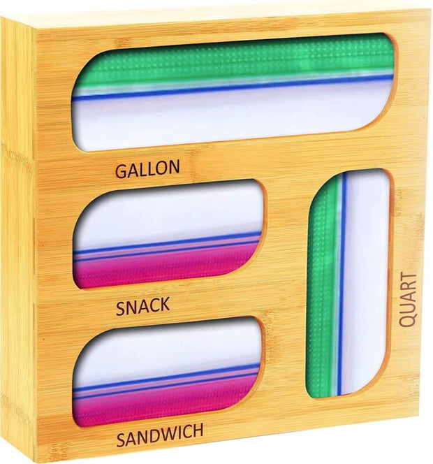Ziplock Bag Organizer, 4 Separate Bamboo Food Storage