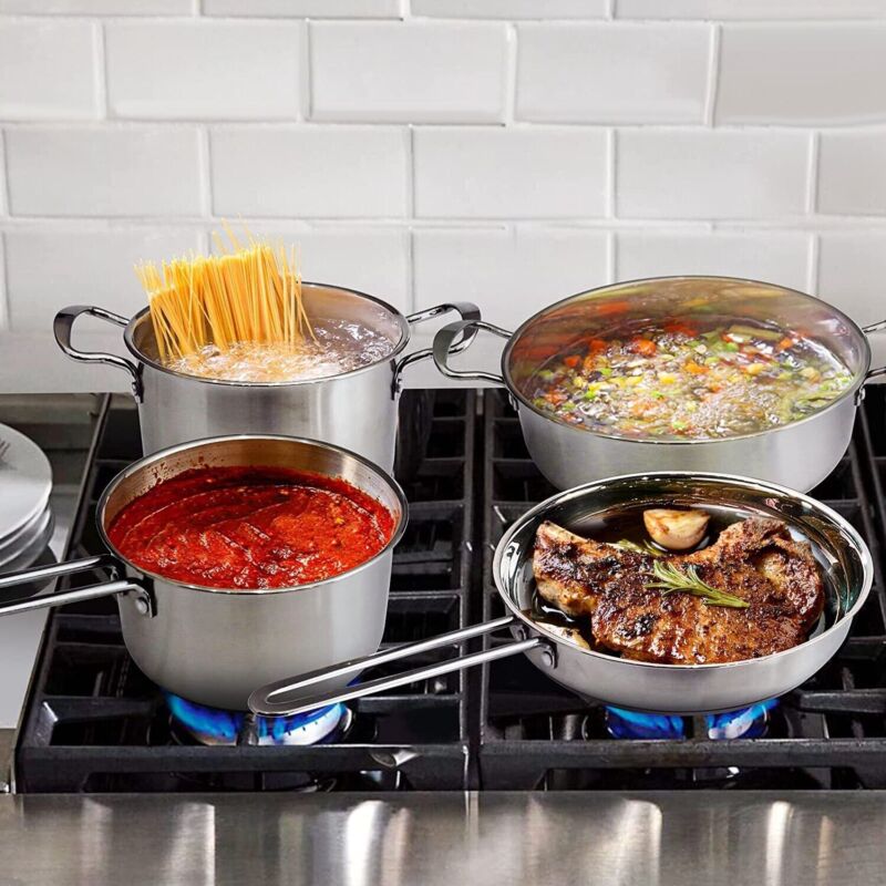 7-Piece Stainless Steel Cookware Set – Induction Ready Pots, Pans & Saucepan Set