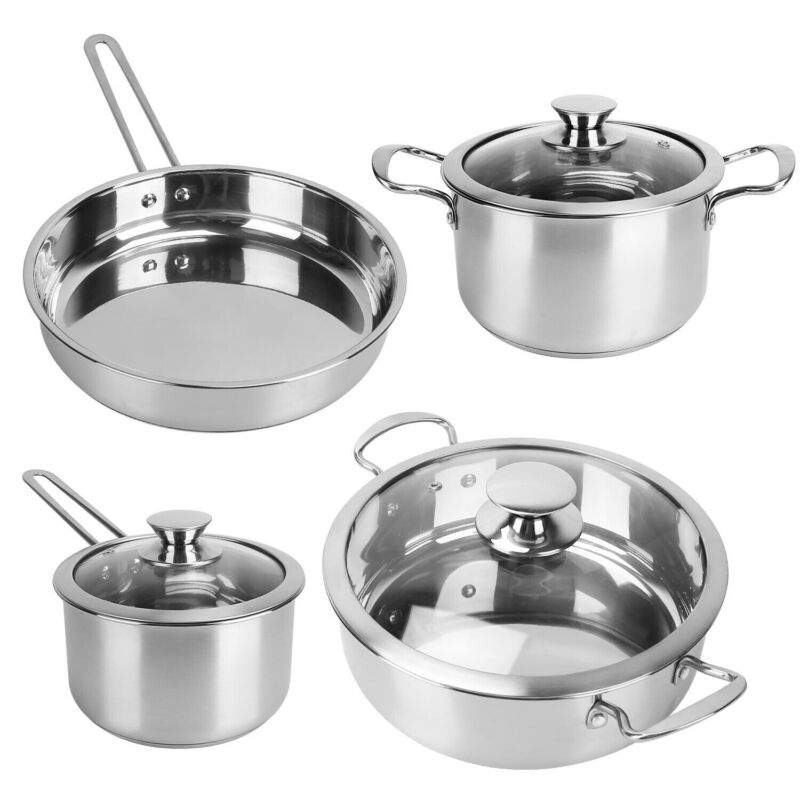 7-Piece Stainless Steel Cookware Set – Induction Ready Pots, Pans & Saucepan Set