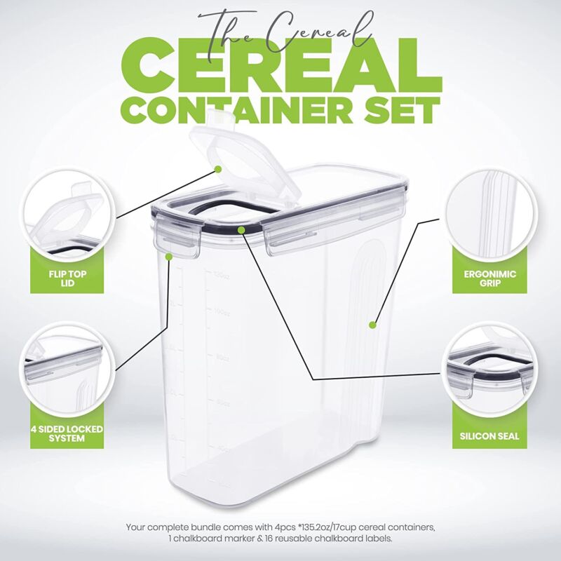 Airtight Cereal Storage Containers Set – BPA Free Clear Food Storage Canisters with Pour Spout