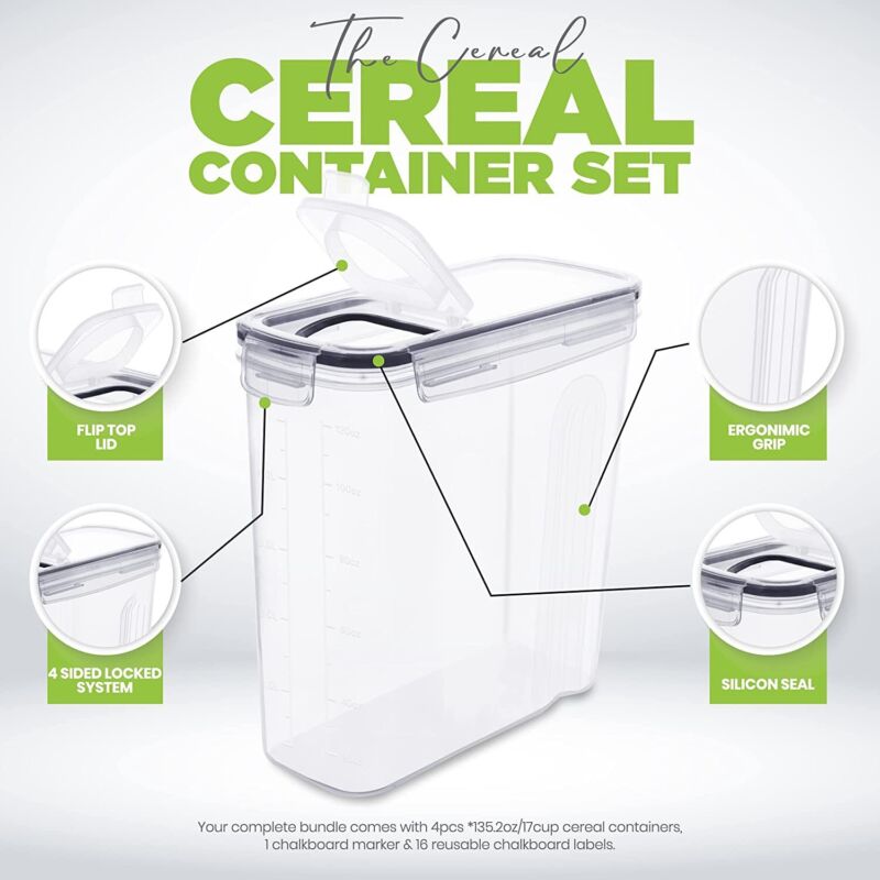 Choice of 2, 3, 4 Or 6 Clear Storage Food Containers & Cereal Dispensers