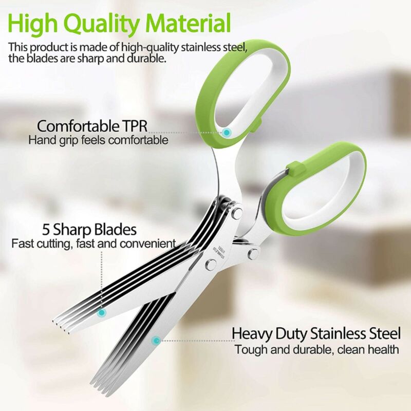 5-Blade Herb Scissors Set with Cleaning Comb & Cover – Multipurpose Kitchen Herb Cutter Shears