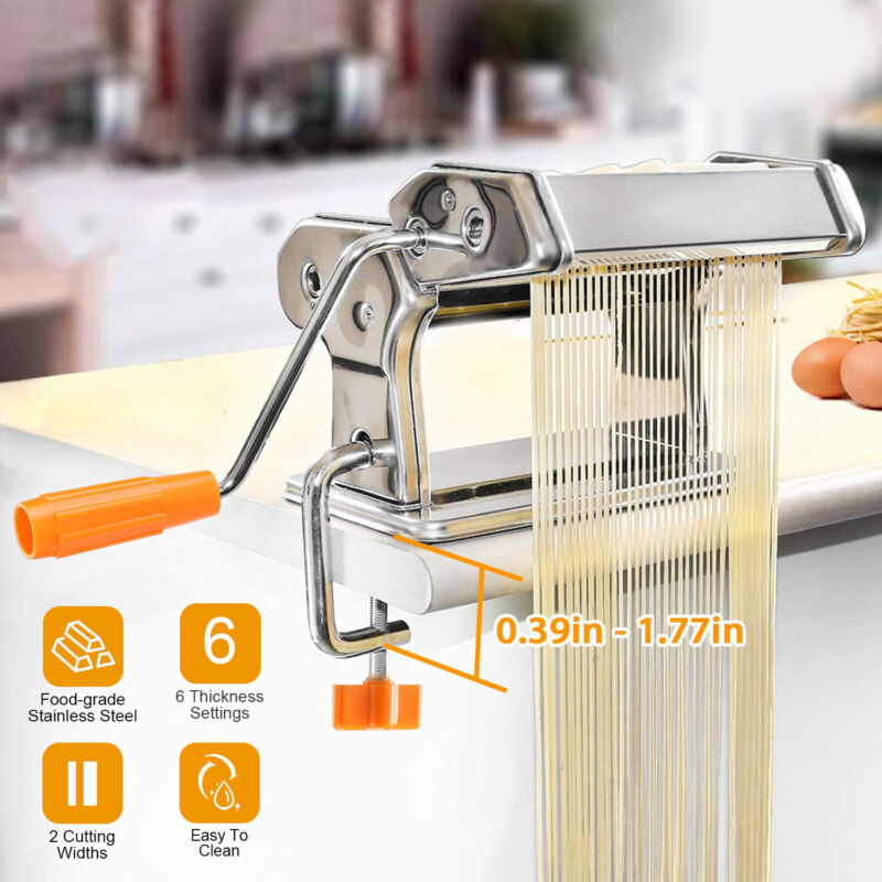 Manual Pasta Maker Machine – Stainless Steel Noodle Roller & Cutter for Spaghetti, Fettuccine & Ravioli