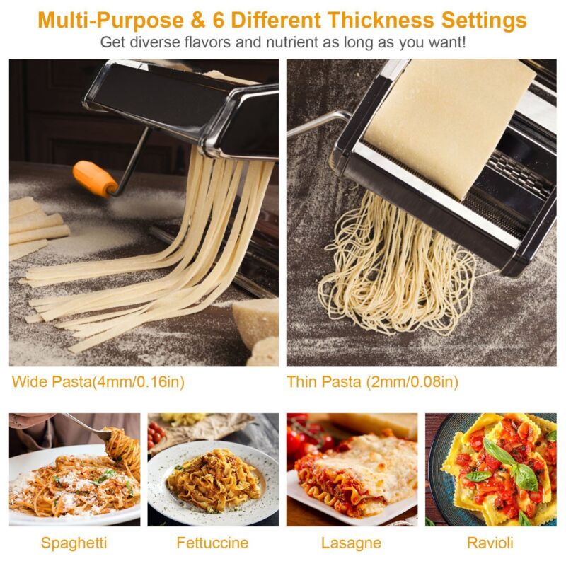 Manual Pasta Maker Machine – Stainless Steel Noodle Roller & Cutter for Spaghetti, Fettuccine & Ravioli