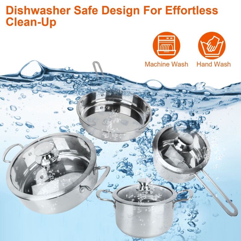 7-Piece Stainless Steel Cookware Set – Induction Ready Pots, Pans & Saucepan Set